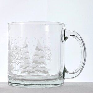 Lynns Pines Glass Mug 3.5" winter tree silhouette coffee tea 10oz decor